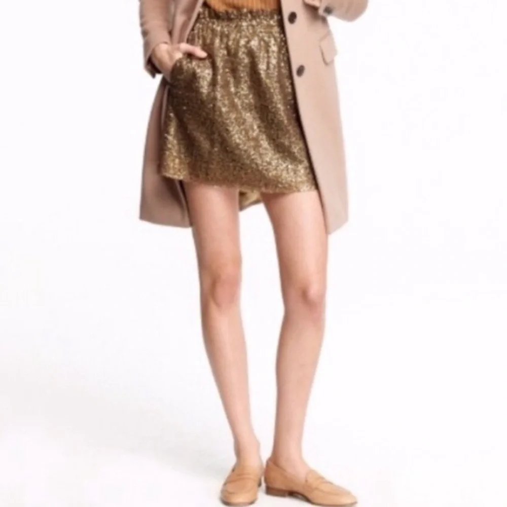 J.Crew sequin burnished gold miniskirt pockets 0